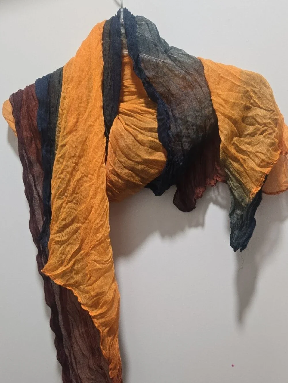 Crinkled Ombre Scarf in Mustard, Navy & Brown